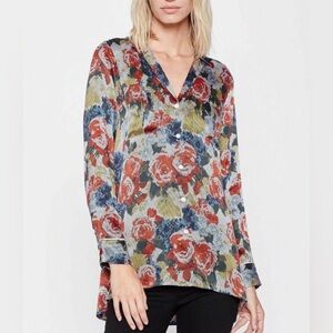 Equipment Femme colorful floral pixel 100% Silk button front shirt womens XSmall